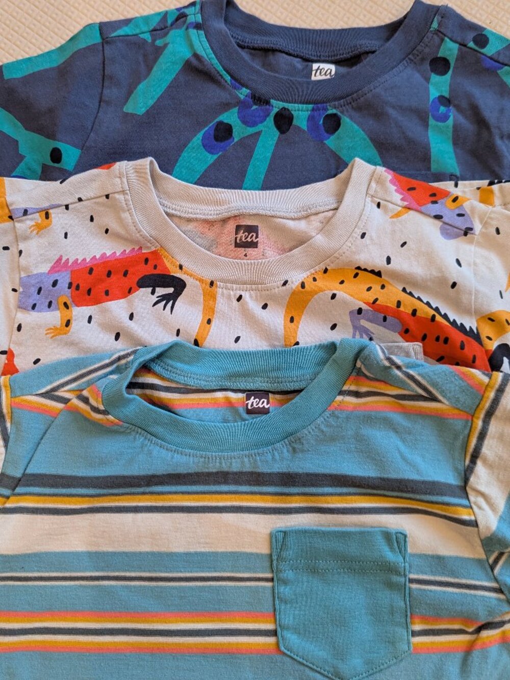 Tea Collection Boys T-Shirt Bundle – 3 Tees – Iguana, Palm Trees & Stripes